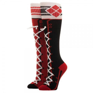 Harley Quinn Lace-Up Knee High Socks - GamersTwist